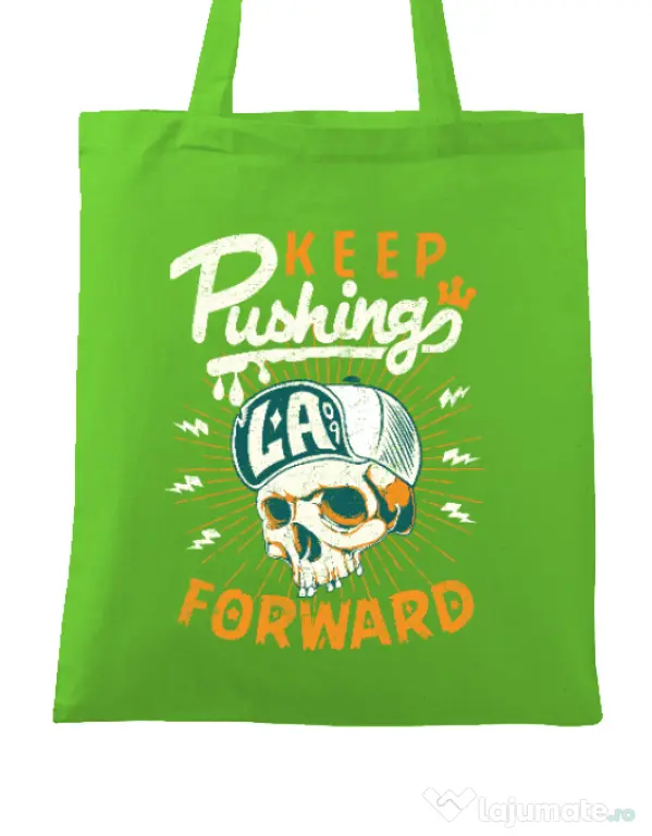Sacosa din panza Keep pushing Verde mar