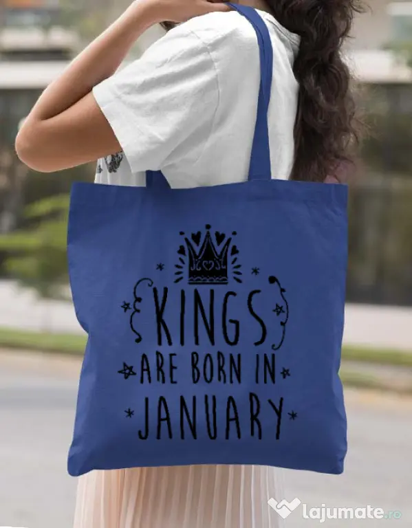 Sacosa din panza Kings are born in January Albastru regal