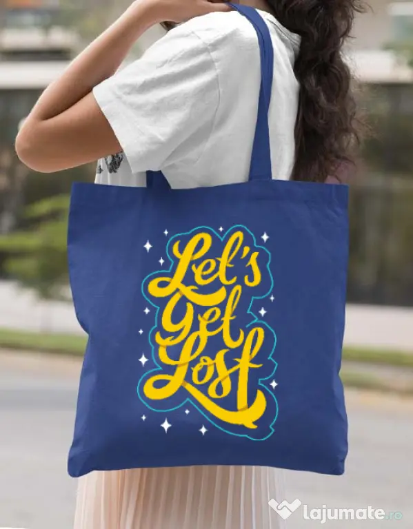 Sacosa din panza Let\'s get lost Albastru regal