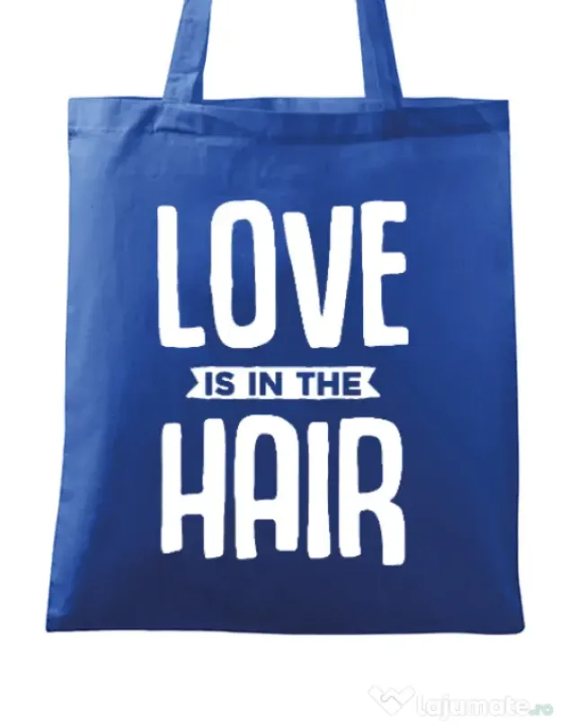 Sacosa din panza Love is in the hair Albastru regal