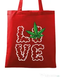 Sacosa din panza Love weed Rosu