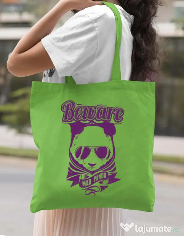 Sacosa din panza Mad Panda Verde mar