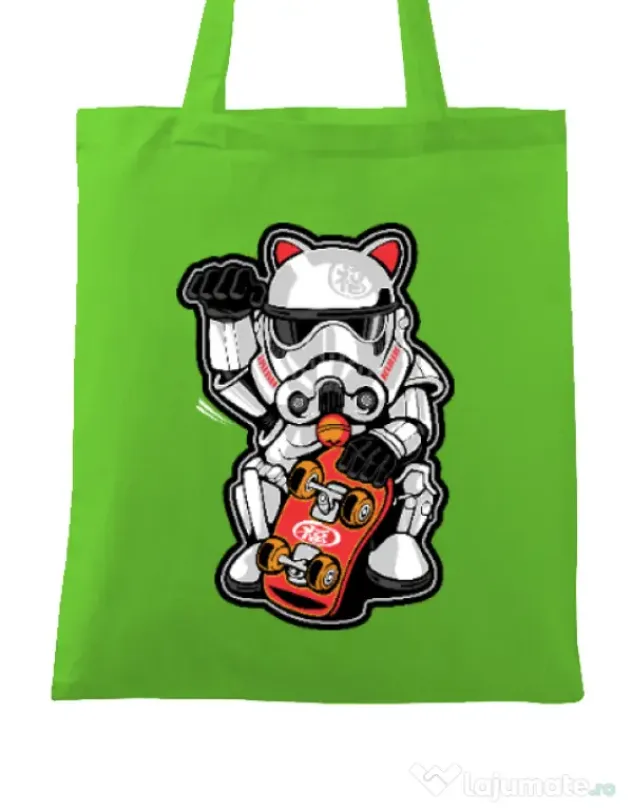 Sacosa din panza Maneki trooper Verde mar