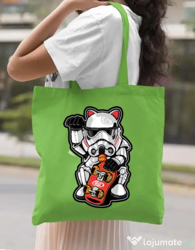 Sacosa din panza Maneki trooper Verde mar