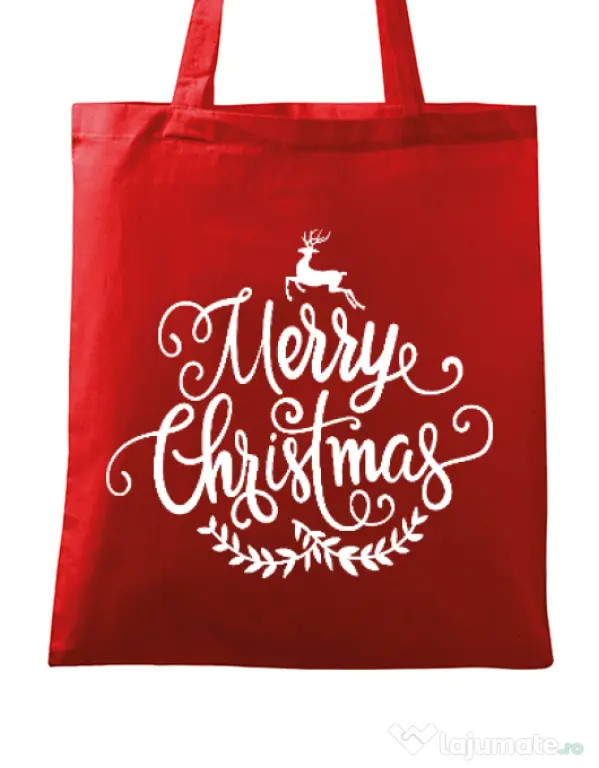 Sacosa din panza Merry Christmas Rosu