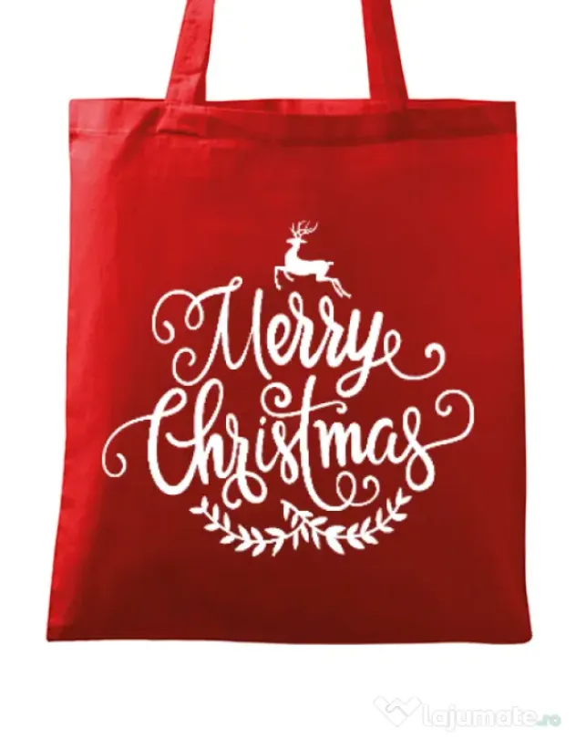 Sacosa din panza Merry Christmas Rosu