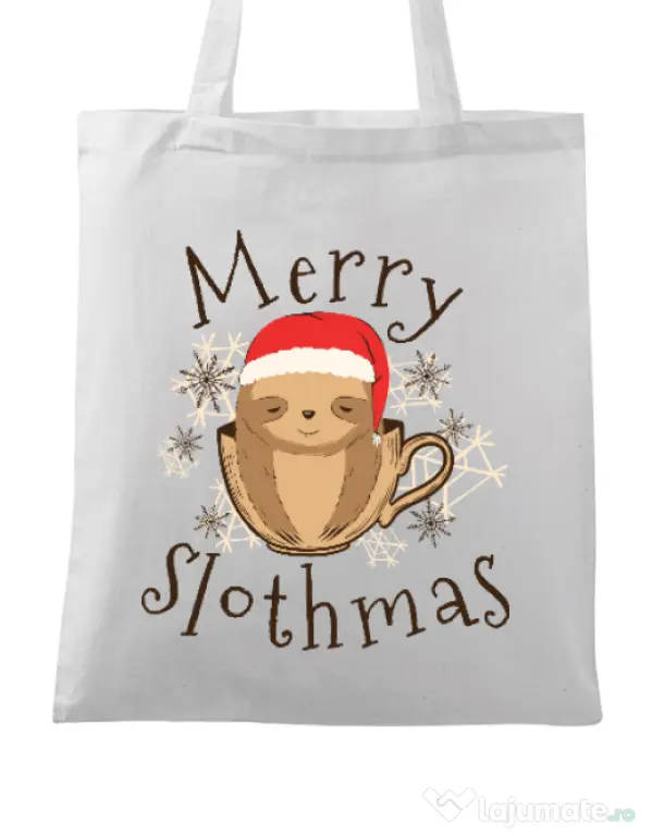 Sacosa din panza Merry slothmas Alb