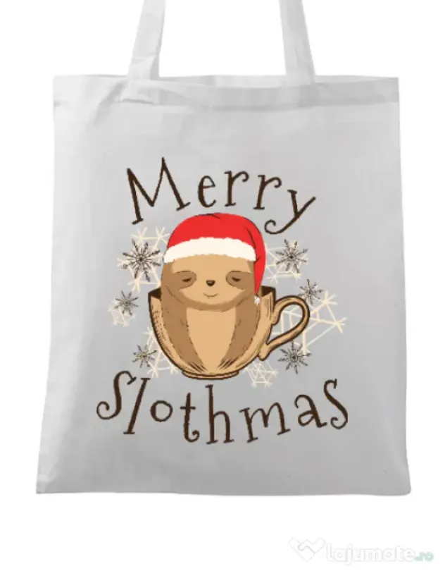 Sacosa din panza Merry slothmas Alb