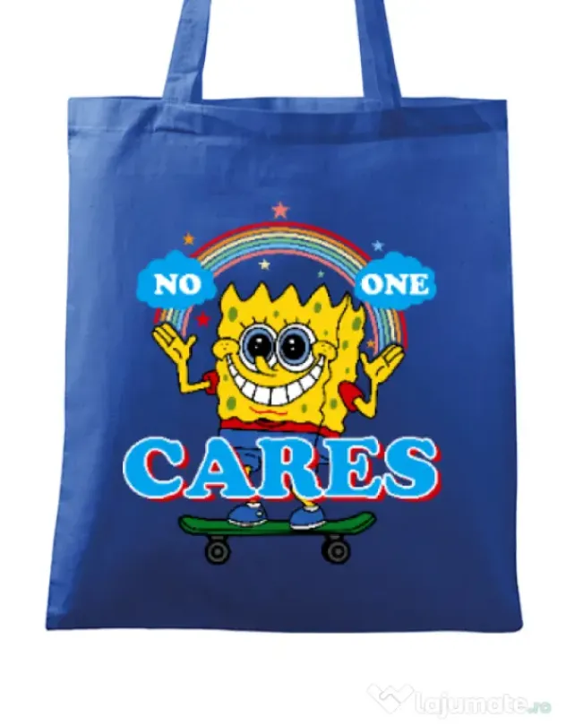 Sacosa din panza No one cares Albastru regal