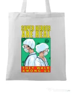 Sacosa din panza Real super heroes Alb