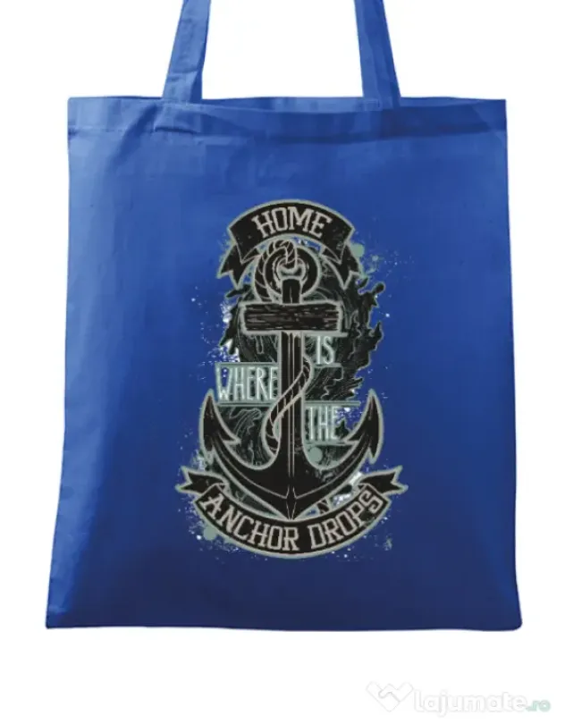 Sacosa din panza The anchor drops Albastru regal