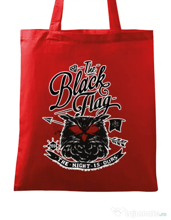 Sacosa din panza The black flag owl Rosu