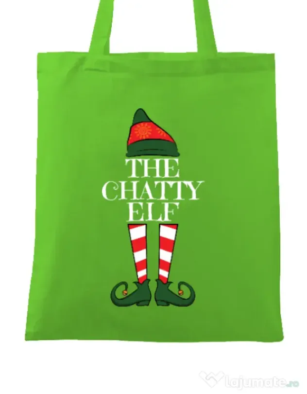 Sacosa din panza The chatty elf Verde mar