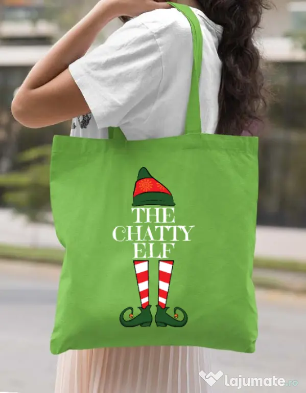 Sacosa din panza The chatty elf Verde mar