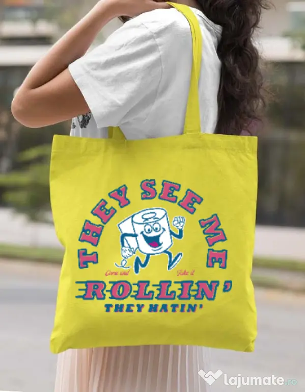 Sacosa din panza They see me rollin Galben