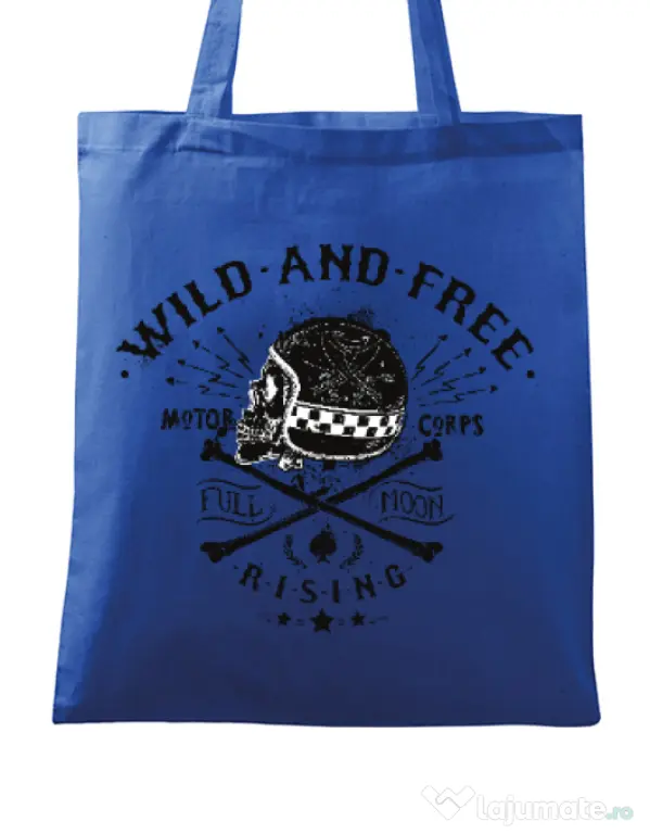 Sacosa din panza Wild and free Albastru regal