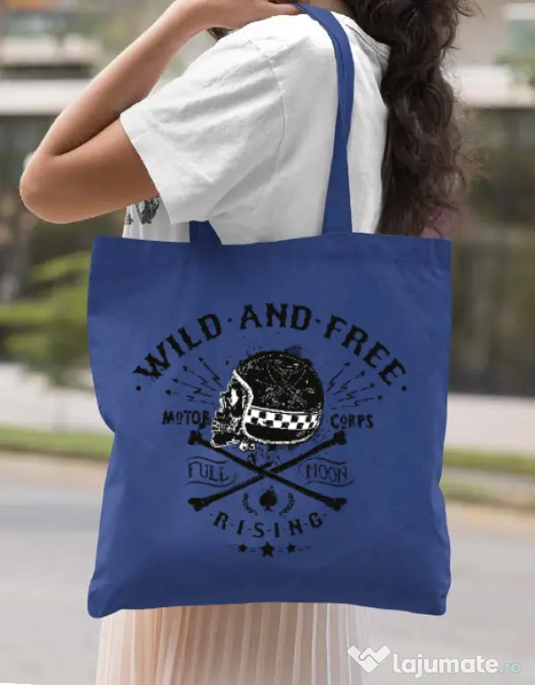 Sacosa din panza Wild and free Albastru regal