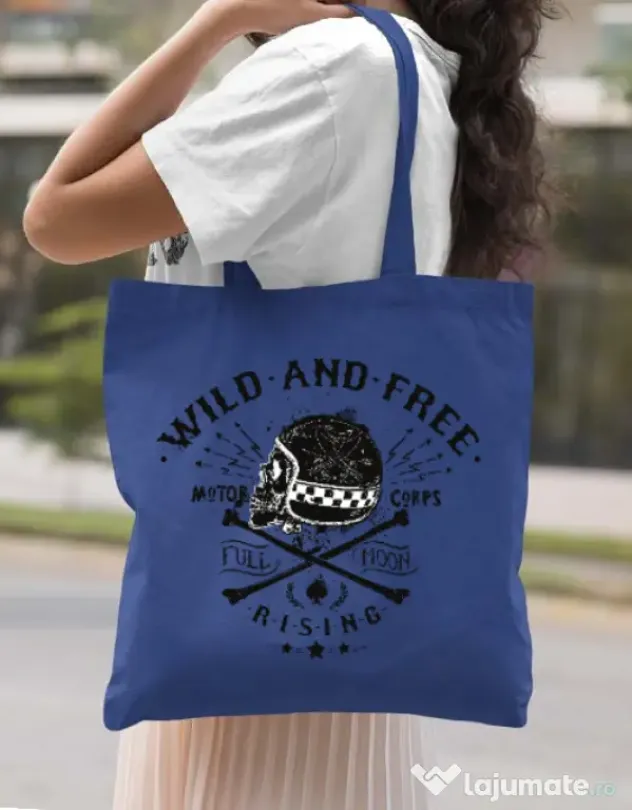 Sacosa din panza Wild and free Albastru regal