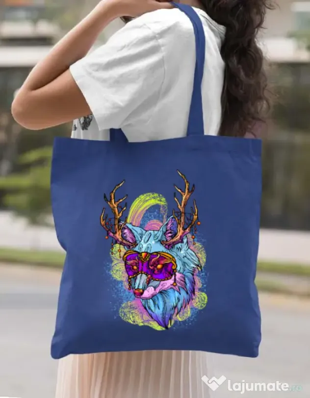 Sacosa din panza Wolf Albastru regal