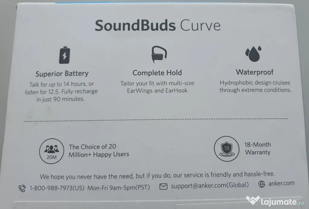 Casti audio wireless BT - ANKER SoundBuds Curve - IPX5 waterproof, Over the Neck