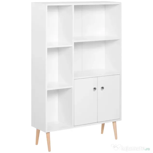 Homcom Biblioteca Alba 80×23,5×118 cm – Lemn cu Picioare din Pin