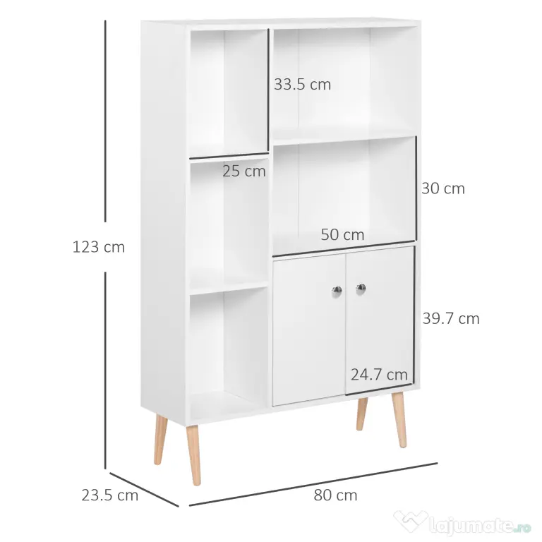 Homcom Biblioteca Alba 80×23,5×118 cm – Lemn cu Picioare din Pin