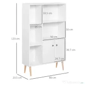 Homcom Biblioteca Alba 80×23,5×118 cm – Lemn cu Picioare din Pin 