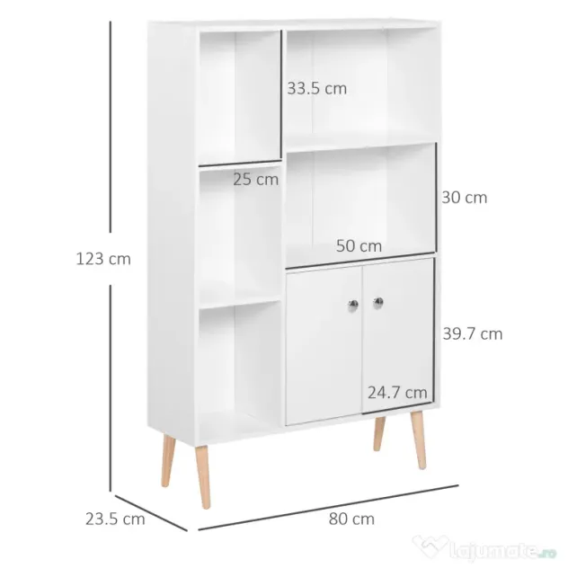 Homcom Biblioteca Alba 80×23,5×118 cm – Lemn cu Picioare din Pin