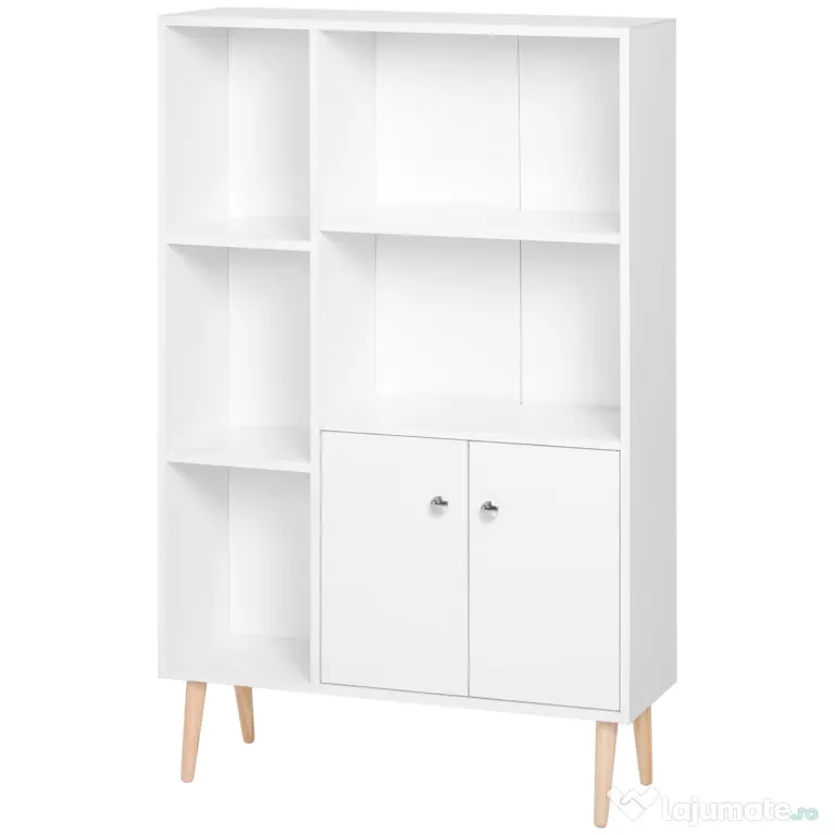 Homcom Biblioteca Alba 80×23,5×118 cm – Lemn cu Picioare din Pin