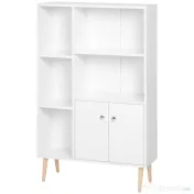 Homcom Biblioteca Alba 80×23,5×118 cm – Lemn cu Picioare din Pin 