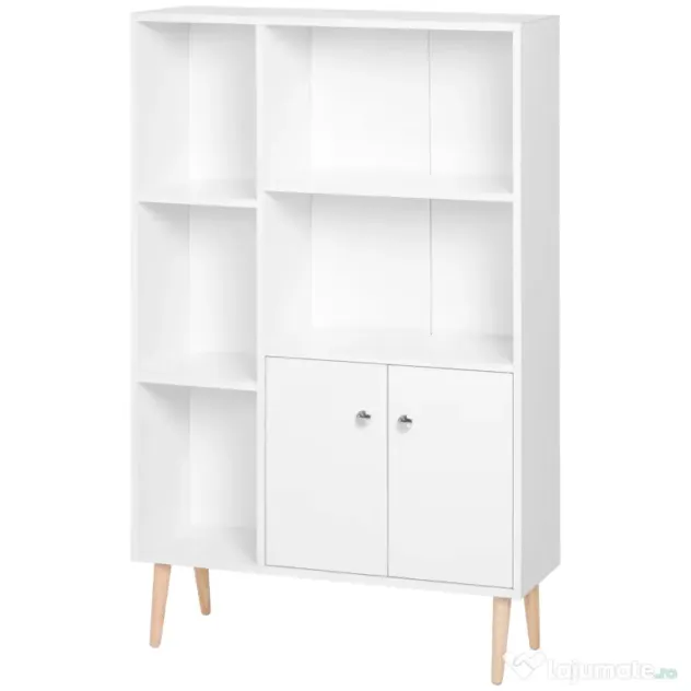 Homcom Biblioteca Alba 80×23,5×118 cm – Lemn cu Picioare din Pin