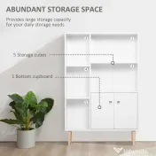 Homcom Biblioteca Alba 80×23,5×118 cm – Lemn cu Picioare din Pin 