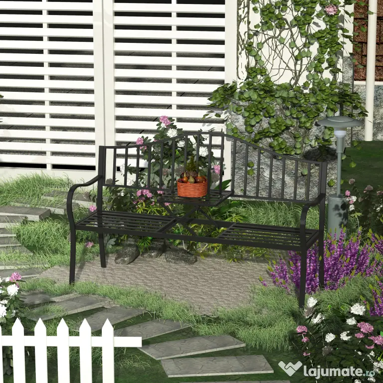 Outsunny Bancuta de Gradina In Fier Forjat cu Dungi Negru | Aosom Romania