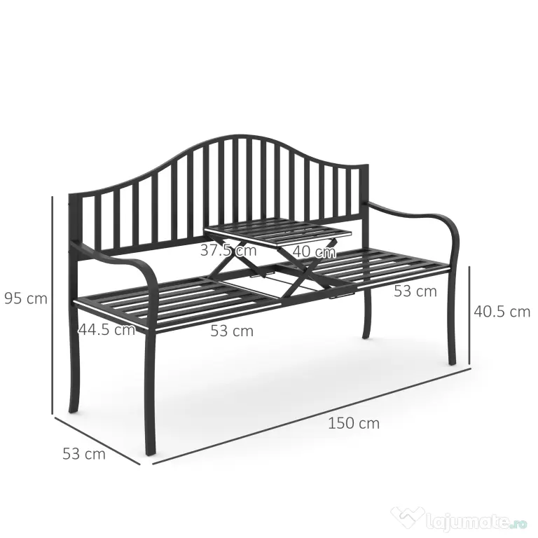 Outsunny Bancuta de Gradina In Fier Forjat cu Dungi Negru | Aosom Romania