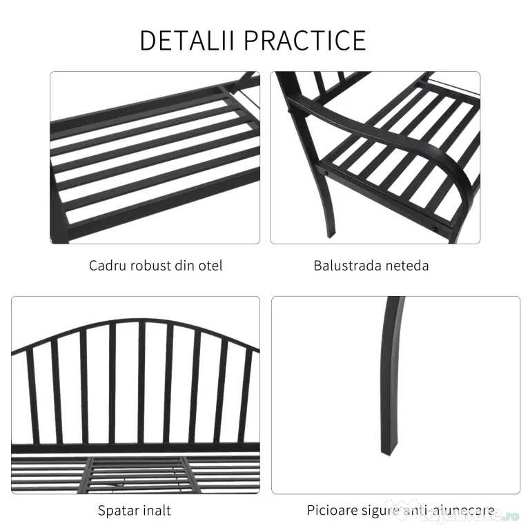 Outsunny Bancuta de Gradina In Fier Forjat cu Dungi Negru | Aosom Romania