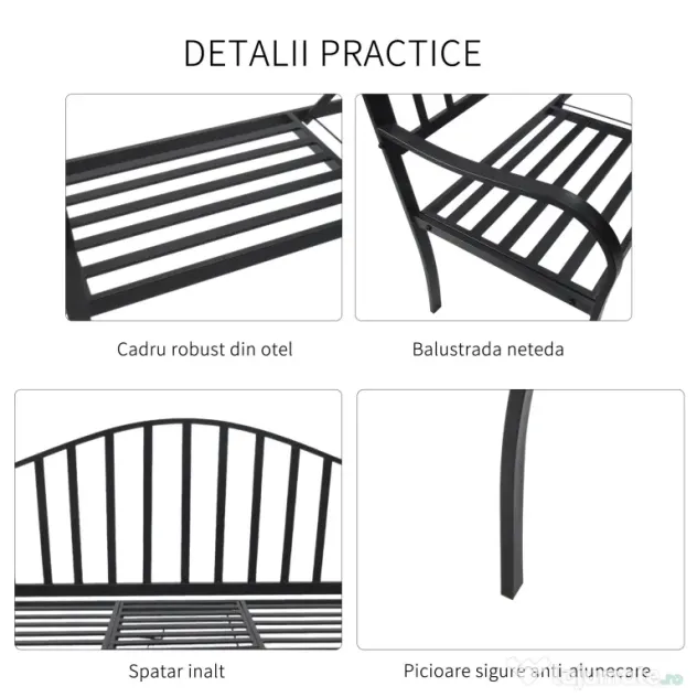 Outsunny Bancuta de Gradina In Fier Forjat cu Dungi Negru | Aosom Romania