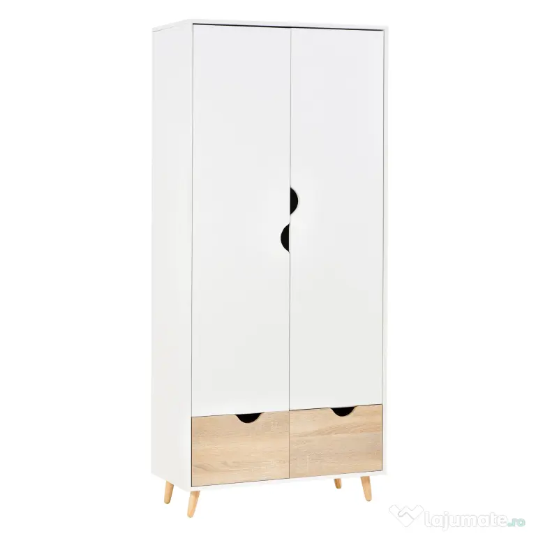 HOMCOM Dulap Multifuncțional Elegant cu Raft, Bară Umerașe și 2 Sertare, Dulap pentru Cameră cu 2 Uși, Alb, 80x40x180cm | Aosom Romania