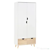 HOMCOM Dulap Multifuncțional Elegant cu Raft, Bară Umerașe și 2 Sertare, Dulap pentru Cameră cu 2 Uși, Alb, 80x40x180cm | Aosom Romania