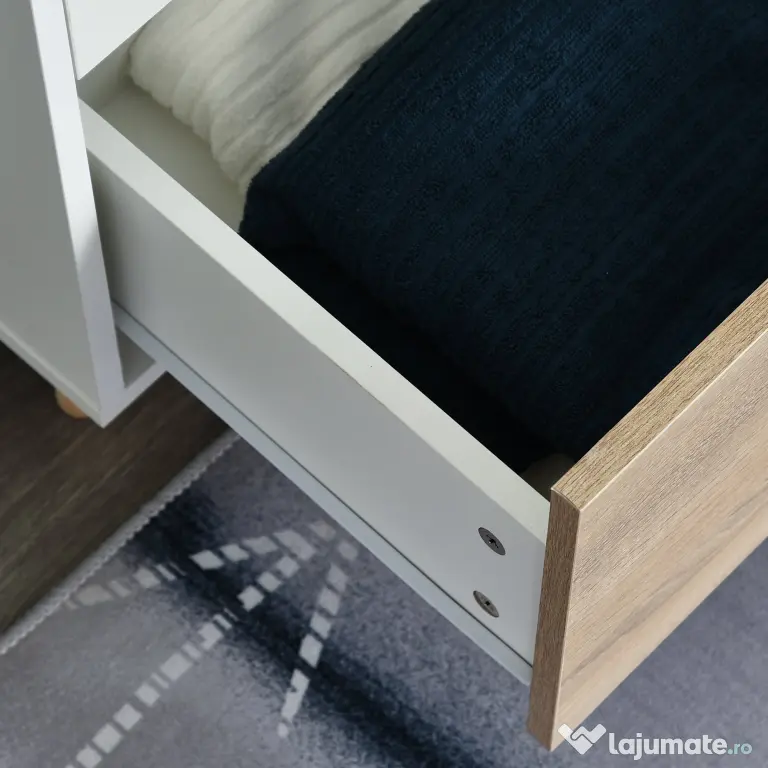 HOMCOM Dulap Multifuncțional Elegant cu Raft, Bară Umerașe și 2 Sertare, Dulap pentru Cameră cu 2 Uși, Alb, 80x40x180cm | Aosom Romania
