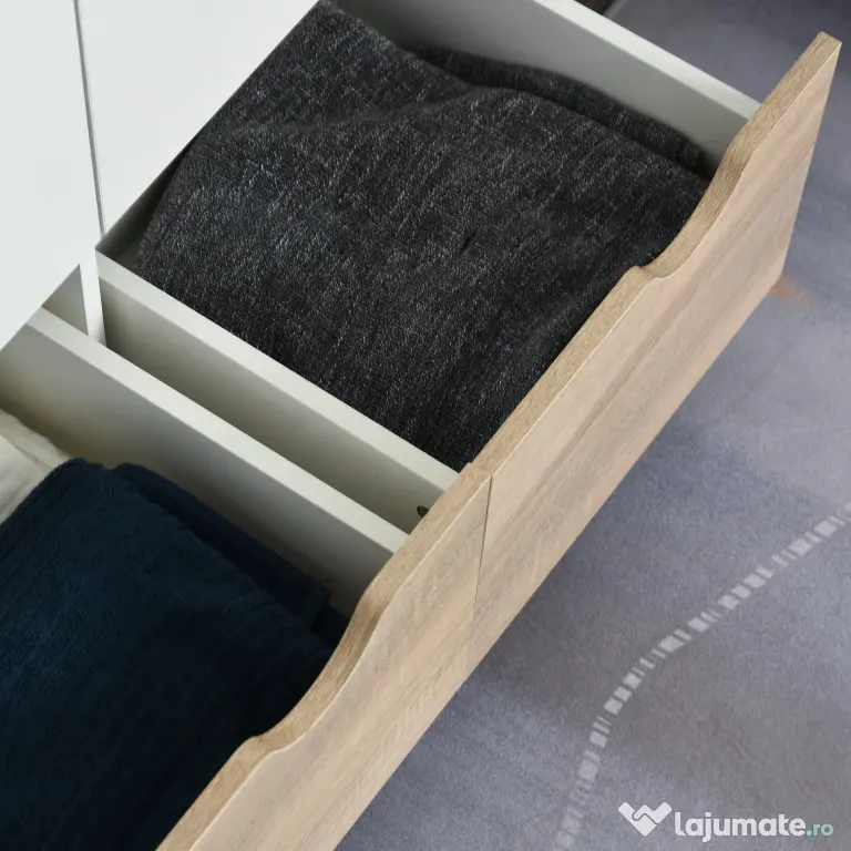 HOMCOM Dulap Multifuncțional Elegant cu Raft, Bară Umerașe și 2 Sertare, Dulap pentru Cameră cu 2 Uși, Alb, 80x40x180cm | Aosom Romania