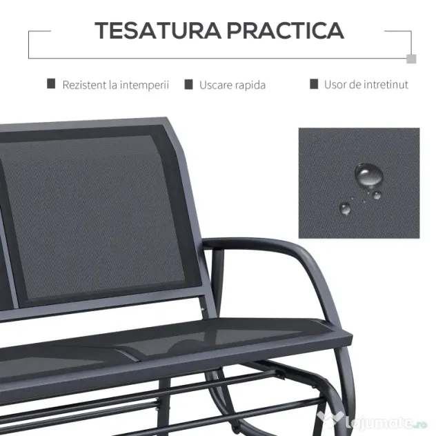 Outsunny Banca tip Leagan 2Locuri in Metal, Negru, 123x70x87cm | Aosom Romania
