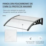Outsunny Copertină Usa din Policarbonat, Acoperiș pentru Ușă sau Fereastră Impermeabilă Anti-UV, 75x120x23cm, Transparent si negru| Aosom Romania 