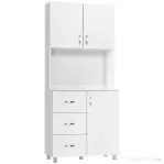 HOMCOM Bufet Modern din Lemn Alb cu 2 Dulapioare, Polite Reglabile, 1 Raft Deschis si 3 Sertare, 80x39,5x183,5cm | Aosom Romania