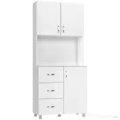 HOMCOM Bufet Modern din Lemn Alb cu 2 Dulapioare, Polite Reglabile, 1 Raft Deschis si 3 Sertare, 80x39,5x183,5cm | Aosom Romania 