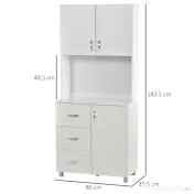 HOMCOM Bufet Modern din Lemn Alb cu 2 Dulapioare, Polite Reglabile, 1 Raft Deschis si 3 Sertare, 80x39,5x183,5cm | Aosom Romania 