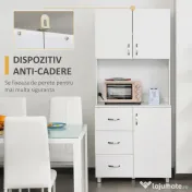HOMCOM Bufet Modern din Lemn Alb cu 2 Dulapioare, Polite Reglabile, 1 Raft Deschis si 3 Sertare, 80x39,5x183,5cm | Aosom Romania 