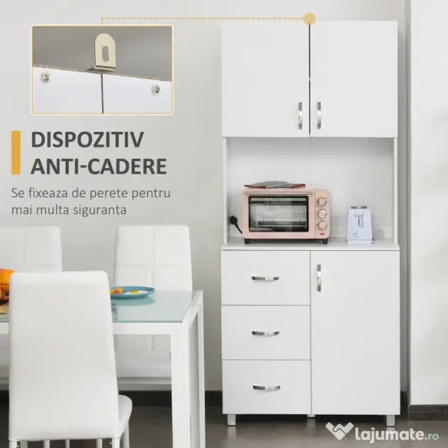 HOMCOM Bufet Modern din Lemn Alb cu 2 Dulapioare, Polite Reglabile, 1 Raft Deschis si 3 Sertare, 80x39,5x183,5cm | Aosom Romania