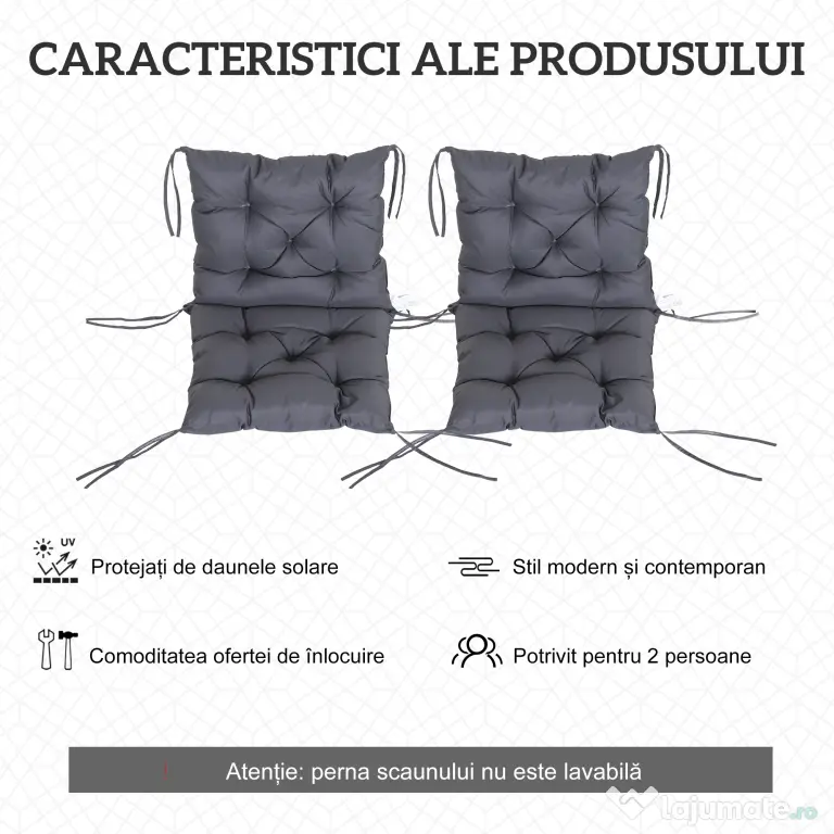 Outsunny Set de Două Perne pentru Scaune de Exterior - Gri | Aosom Romania