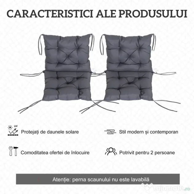 Outsunny Set de Două Perne pentru Scaune de Exterior - Gri | Aosom Romania