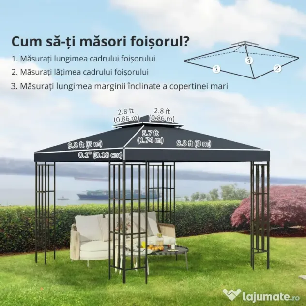 Outsunny Acoperis de Schimb pentru Foisor 3x3m, Prelata pentru Foisor cu 2 Niveluri Rezistent la Razele UV, Gri Antracit (NUMAI PRELATA)